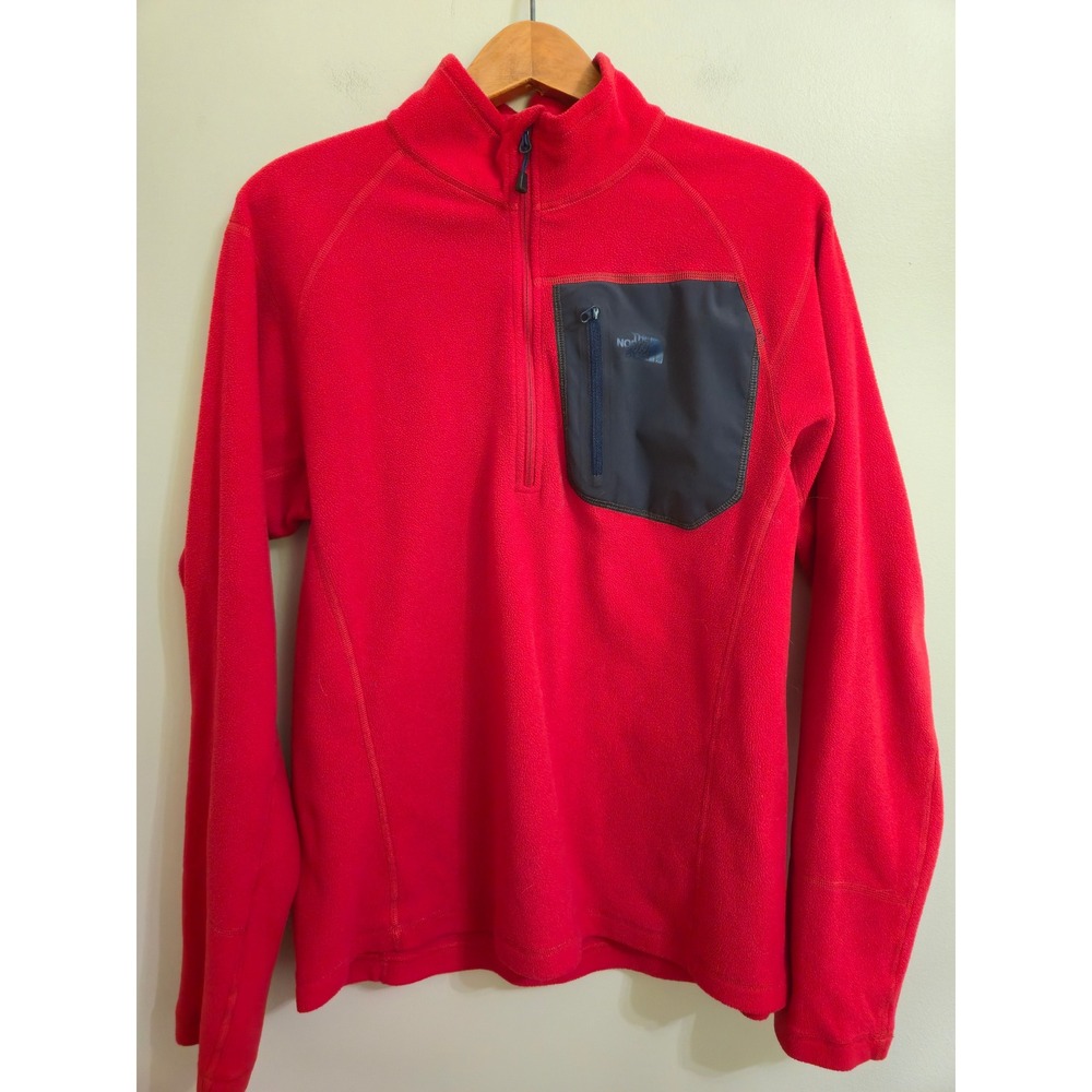 The North Face TKA 100 Classic Trinity 1/4 Zip Pullover Fleece Red Grey M EUC